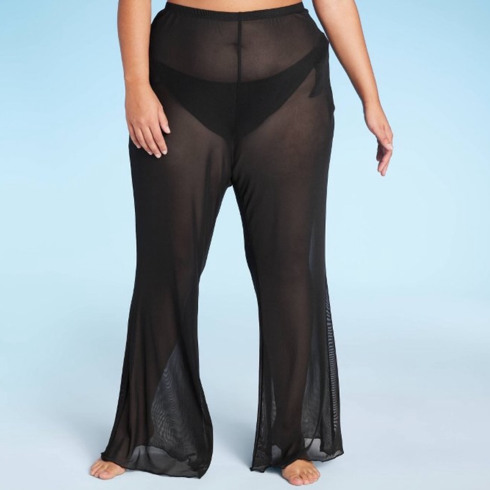 Women's Mesh Cover Up High Waist Flare Pants - Wild Fable™ Black 1X